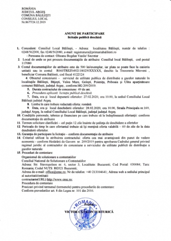 Public announcements | Announcement of participation open public auction @ Primaria Comunei Balilesti
